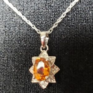 Citrine & Diamond Accent Necklace Sterling Silver